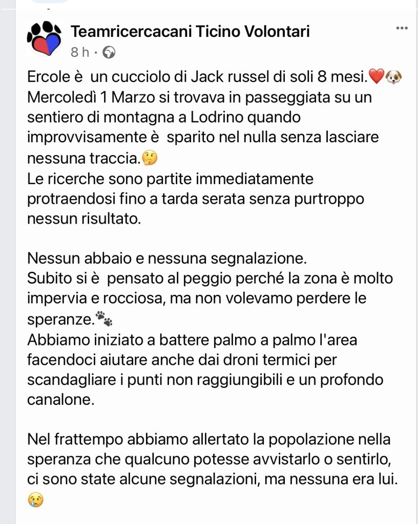 Ercole salvato TeamRicercaCani Volontari